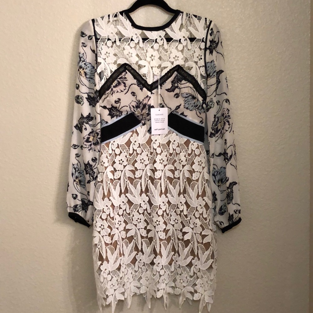 Self-Portrait Line Lace Mini Dress In White